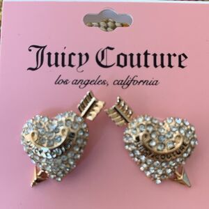 Juicy Couture Y2K Puffed Arrow Thru Heart Rhinestone Stud Earrings Gold-Tone New